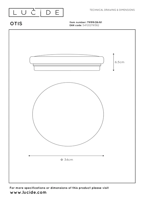 Lucide OTIS - Flush ceiling light - Ø 34 cm - LED - 1x24W 3000K - Opal - technical